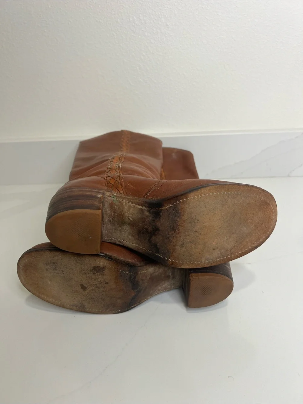 Vintage Frye Brown Leather Braided Tall Boots size 7.5